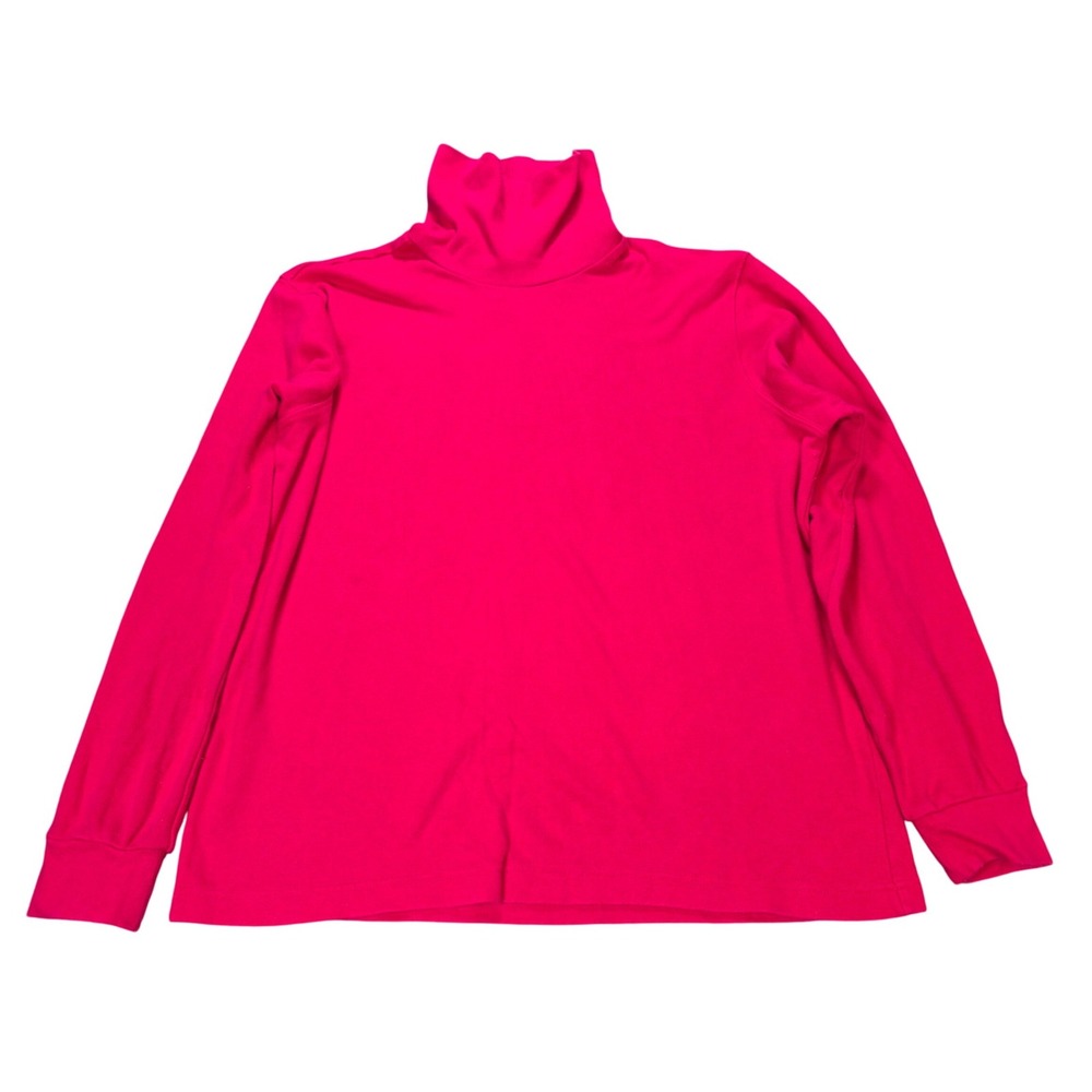 Karen Scott Sport Cotton‎ Turtleneck Top Women's Size L Hot Pink Long Sleeve